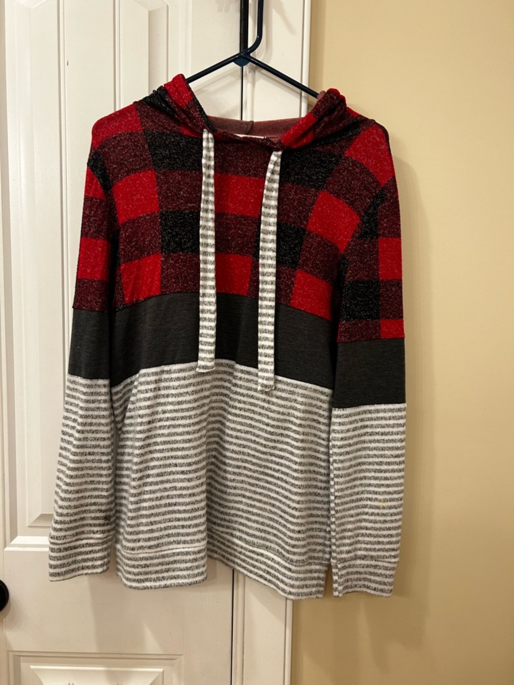 Red and Black Plaid Hooded Sweater